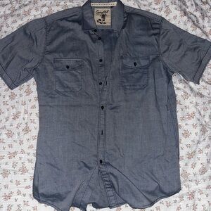 Short-Sleeve Button-Front Casual Shirt in Denim Blue